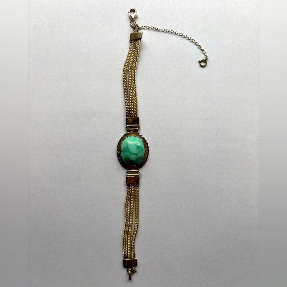 Vintage Sterling Multi and Bracelet With Safety Chain & Turquoise #4412